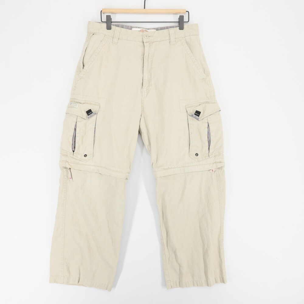 Vintage OTB Convertible Cargo Pants Mens 34x30 (32x27) Beige Zip Baggy Skate Y2K